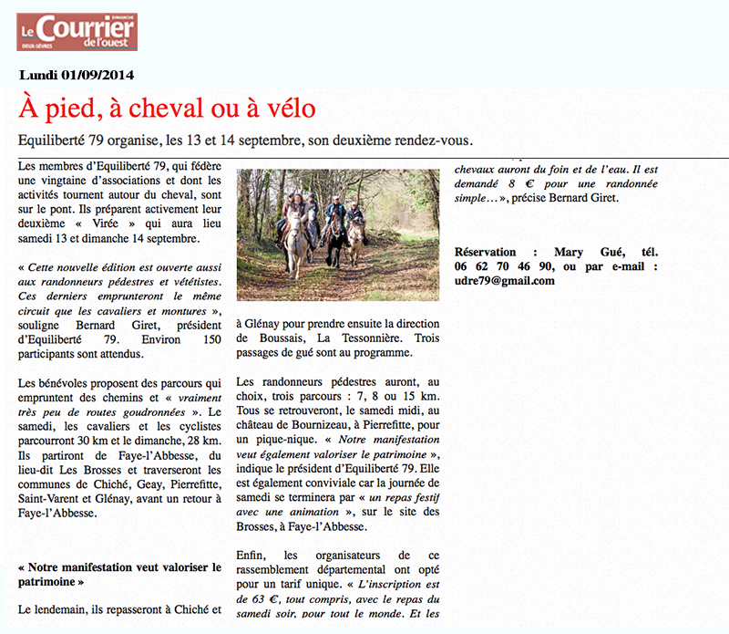 Article Courrier Ouest 01 09 2014